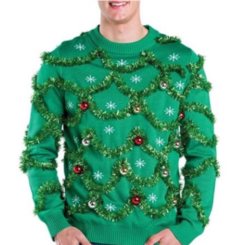 NWT Tipsy Elves Men's Gaudy Garland Ornament Ugly Christmas Holiday Sweater